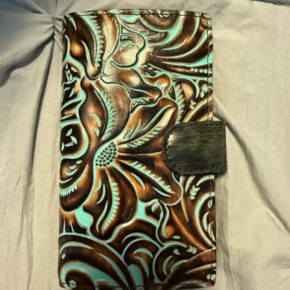Patricia Nash Embossed Leather Phone Case - Brown and Blue